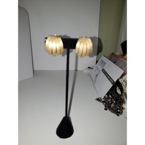 Gold Tone Chunky Earrings Vintage Hong Kong Clip On Back Costume Jewelry